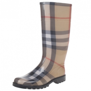 Pre Owned Burberry Beige Nova Check 'House Check' Rain Boots Size 38