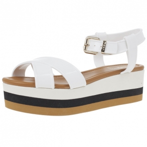 Pre Owned Fendi White Rubber Crisscross Strapped Striped Platform Sandals Size 38.5
