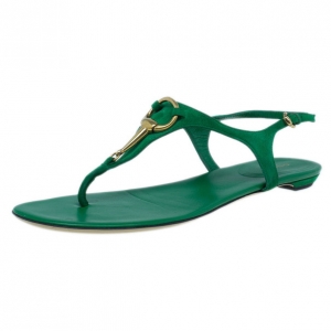 Pre Owned Gucci Green Suede Horsebit Thong Sandals Size 39.5