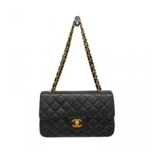 Pre Owned Chanel Black Quilted Lambskin Leather Medium Classic Single Flap Shoulder Bag