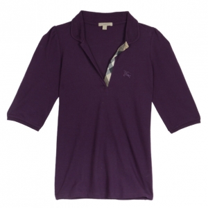 Pre Owned Burberry Brit Purple Long Sleeve Polo Top L
