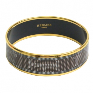 Pre Owned Hermes Wide Printed Enamel Gold-Plated Bracelet 20CM