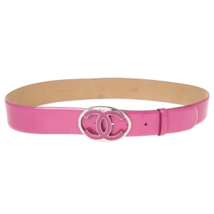 Pre Owned Chanel CC Logo Pink Leather Belt 90 CM