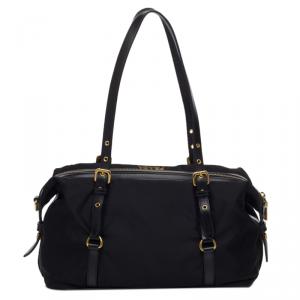 Pre Owned Prada Black Nylon Jacquard Bowling Bag