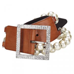 Pre Owned Valentino Brown Leather and Faux Pearl Belt 75CM