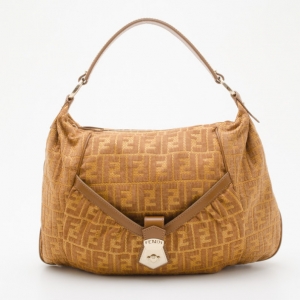 Pre Owned Fendi Gold Rafia Tosca Esterna Fabric Hobo