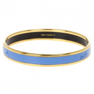 Pre Owned Hermes Printed Blue Enamel Gold-Plated Bracelet 19CM