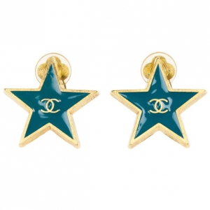 Pre Owned Chanel Star Blue Gold Tone Metal Earrings