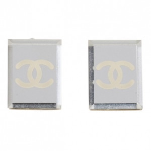 Pre Owned Chanel CC Rectangular Mirror Stud Earrings