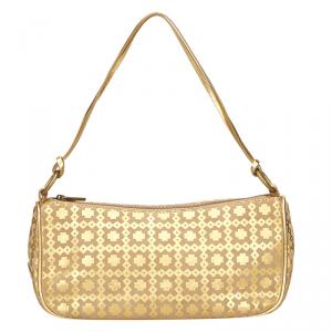 Pre Owned Celine Gold Metallic Pattern Suede Shoulder Bag