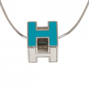 Pre Owned Hermes Cage d'H Light Blue Laquered Pendant Necklace