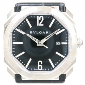 Pre Owned Bvlgari Octo SS/Leather Black Mens Wristwatch 