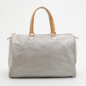 Pre Owned Carolina Herrera Silver Embossed CH Andy Boston Bag