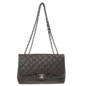 Pre Owned Chanel Brown Leather Jumbo Flap Bag