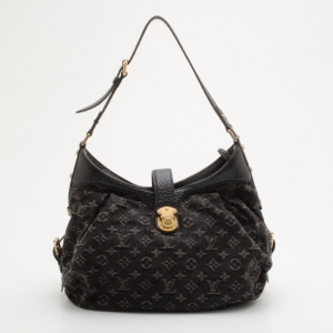 Pre Owned Louis Vuitton Denim Noir Monogram Mahina XS Hobo