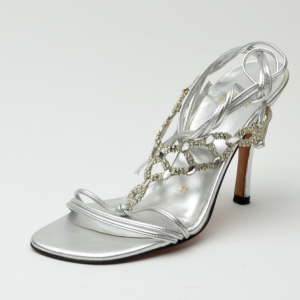Pre Owned Stuart Weitzman Silver Embellished Sandals Size 36