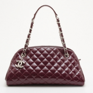 Pre Owned Chanel Burgundy Just Mademoiselle Medium Patent Bowler Satchel