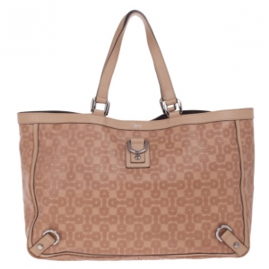 Pre Owned Gucci Brown Horsebit Embossed Abbey East West Tote