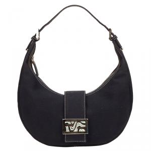 Pre Owned Fendi Navy Blue Canvas Logo Flap Hobo