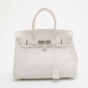 Pre Owned Hermes White Clemence Birkin 30