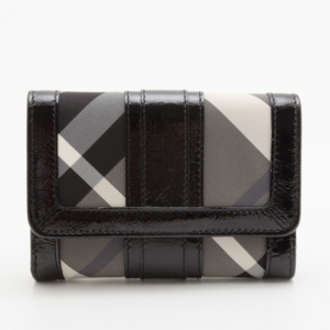 Pre Owned Burberry Black Check Print Id Wallet