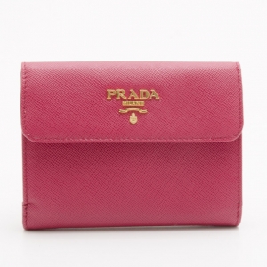 Pre Owned Prada Light Pink Saffiano Short Wallet
