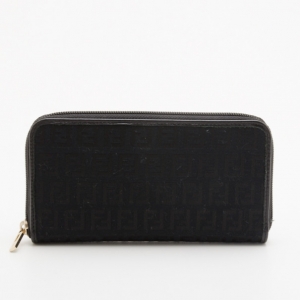 Pre Owned Fendi Black Zucchino Spalmati Zip Continental Wallet