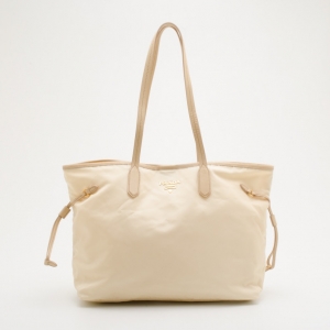Pre Owned Prada Beige Tessuto Saffian Soia Tote 