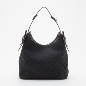 Pre Owned Gucci Black GG Canvas Medium Horsebit Hobo Bag