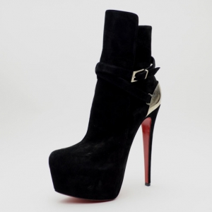 Pre Owned Christian Louboutin Black Equestria Suede Platform Boots Size 38.5
