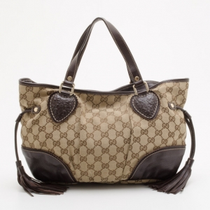 Pre Owned Gucci Brown Ebony GG Tribeca Medium Tote 