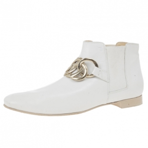 Pre Owned Tod's White Leather Chelsea Chain Leather Ankle Boots Size 40