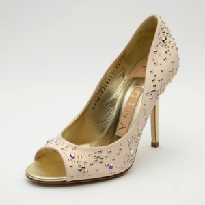 Pre Owned Gina Swarovski Crystal Studded Peep Toe Pumps Size 36