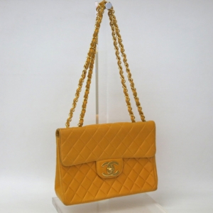 Pre Owned Chanel Yellow Quilted XL Jumbo Flap Bag