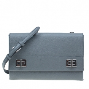 Pre Owned Prada Grey Saffiano Cuir Leather Flap Bag
