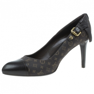 Pre Owned Louis Vuitton Brown Monogram Idylle Cap Toe Pumps Size 39.5