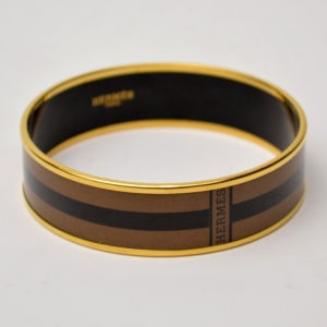 Pre Owned Hermes Brown Gold Plated Enamel Bangle