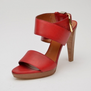Pre Owned Balenciaga Red Leather Buckle Strap Sandals Size 39 