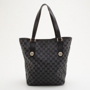 Pre Owned Gucci Grey GG Denim Canvas Bucket Tote