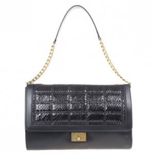 Pre Owned Jimmy Choo Black Leather and Python Cassie Shoulder Bag