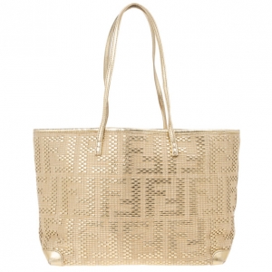 Pre Owned Fendi Gold Matrioska Woven Tote