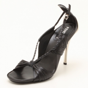 Pre Owned Fendi Black Leather & Silver High Heel Sandals Size 37.5