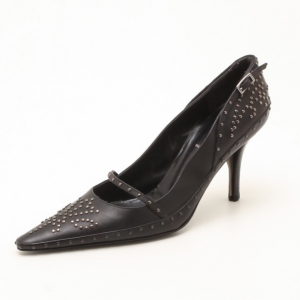 Pre Owned Fendi Black Embellished Leather Pointed Toe Pumps Size 38