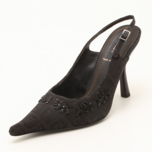 Pre Owned Fendi Black Embellished Zuchino Point Toe Sling Backs Size 35