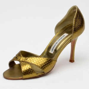 Pre Owned Manolo Blahnik Crisscross Bronze Snakeskin D'orsay Pumps Size 36