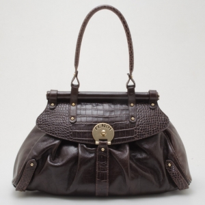 Pre Owned Fendi Brown Leather Croc Embossed Medium 'Magic' Bag