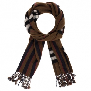 Pre Owned Burberry Brown Novacheck Cashmere and Merino Scarf