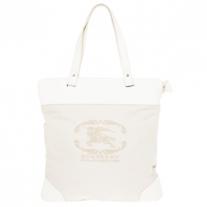 Pre Owned Burberry Cream Canvas Stowell Roll Up Tote