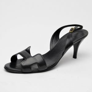 Pre Owned Hermes Black Leather Night Sandals Size 38