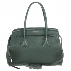 Pre Owned Prada Forest Green Vitello Daino Leather Tote Bag